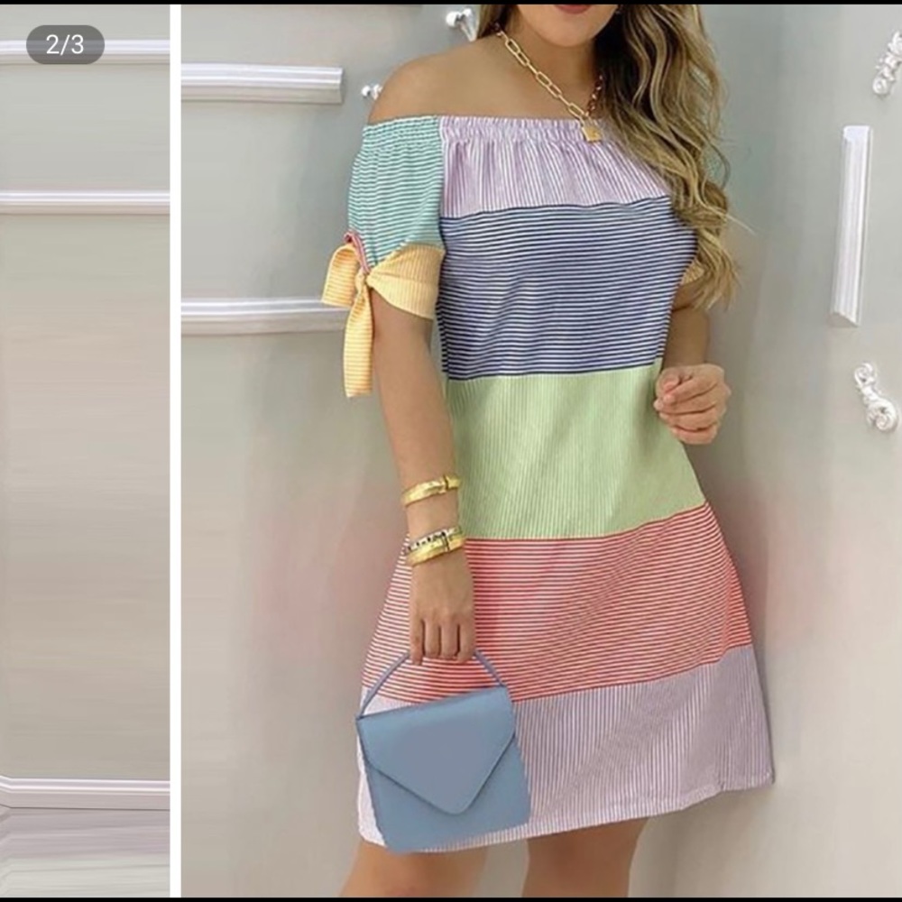 Color block off-the-shoulder